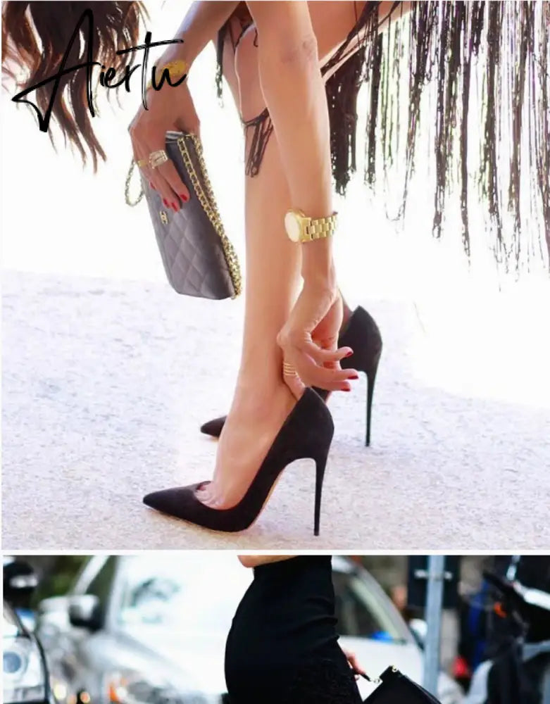 Aiertu Sexy Women Pumps Spring/Autumn High heels Pointed Toe black Wedding Shoes Sexy High Heel shoes for Women Pumps Aiertu