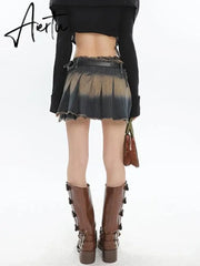 Aiertu Sexy Y2k Skirt Women Denim Distressed Irregular Pleated Mini Skirts Korean Fashion Streetwear Hot Girl Vintage Outfits Aiertu