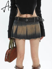 Aiertu Sexy Y2k Skirt Women Denim Distressed Irregular Pleated Mini Skirts Korean Fashion Streetwear Hot Girl Vintage Outfits Aiertu