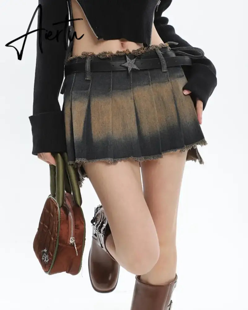 Aiertu Sexy Y2k Skirt Women Denim Distressed Irregular Pleated Mini Skirts Korean Fashion Streetwear Hot Girl Vintage Outfits Aiertu