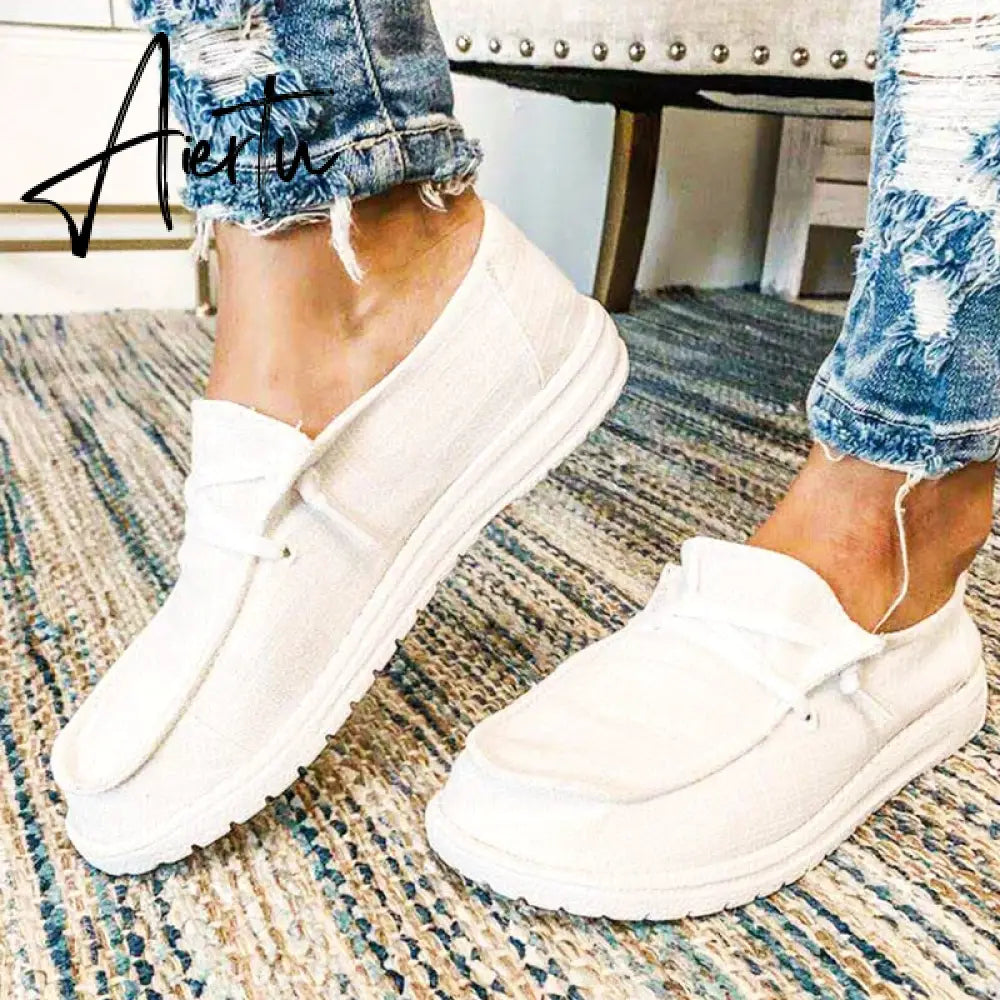 Aiertu Shoes Women Comfortable Flat Slip On Mujer Zapatillas Summer Vulcanize Canvas Sneakers Mocassin Female Aiertu