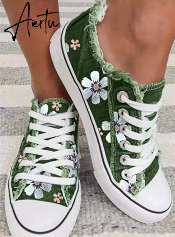 Aiertu Shoes Women Low Top Canvas Shoes Retro Single Shoes Ladies Denim Fabric Lace Up Casual Shoes Female Sneakers Size 43 Aiertu