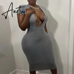 Aiertu Short Sleeve Solid Bodycon Dress Summer Sexy Women Streetwear Y2K Party Casual Club Aiertu