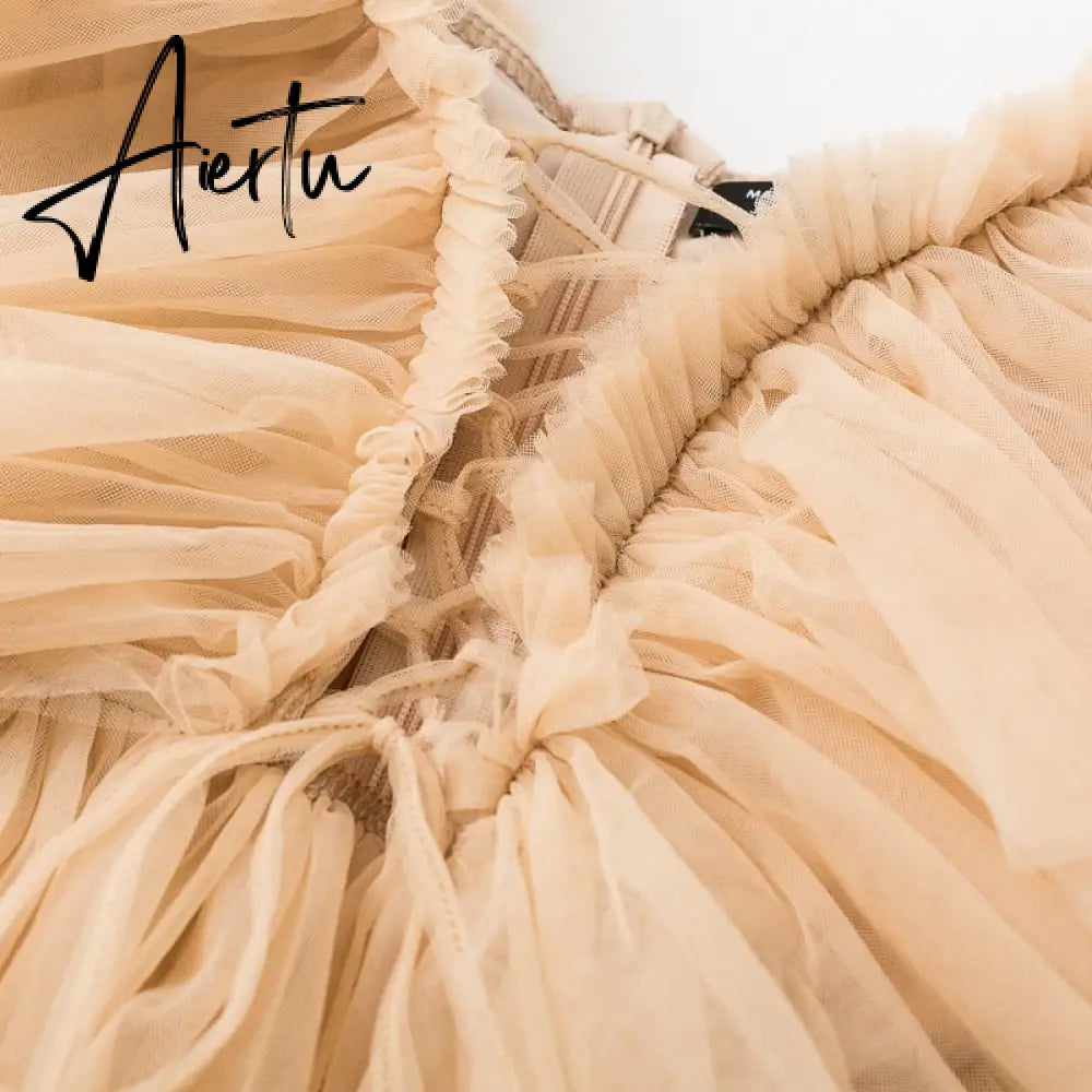 Aiertu Simplee V-neck mesh lace up sexy blouse summer women Strap boho ruffle cold shouler elegant tops Tulle see through casual shirt Aiertu