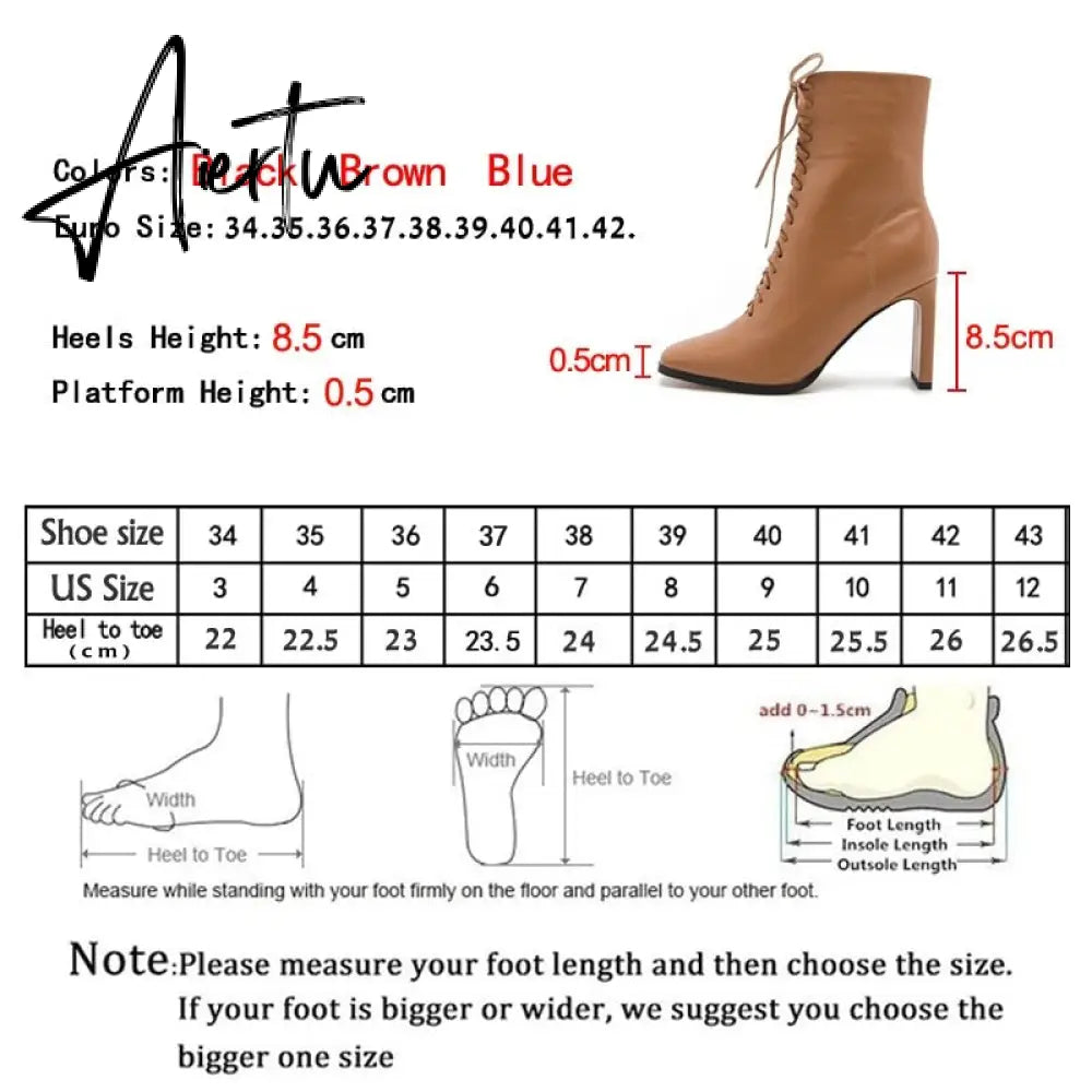 Aiertu Size 35-42 New Style Square Head Punk Women Ankle Boots Fashion Cross Strap Winter Autumn Zipper High Heels Shoes Aiertu