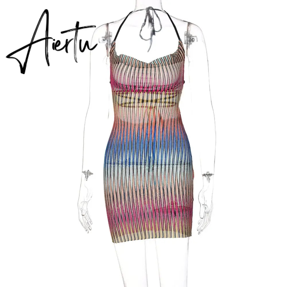 Aiertu Sleeveless Backless See Through Bandage Satin Slip Mini Dress Summer Women Fashion Sexy Party Club Robe Kpytomoa Aiertu