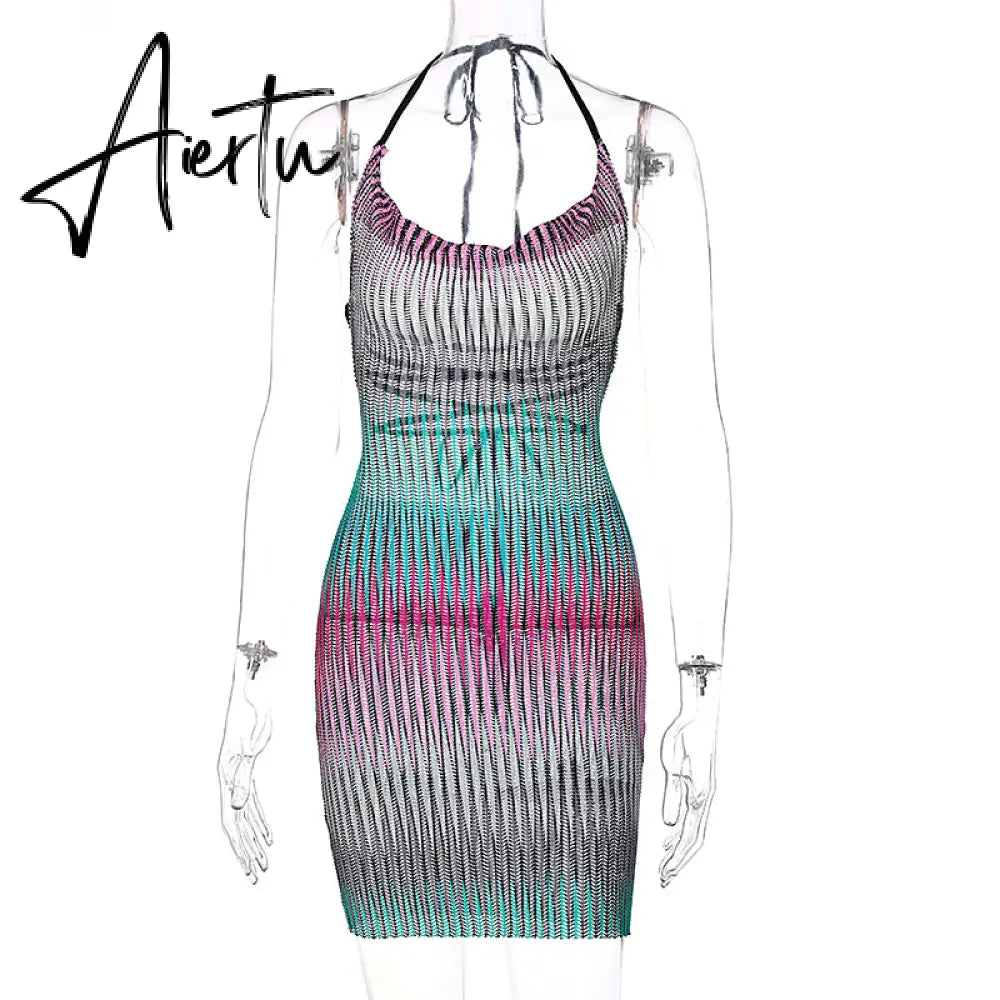 Aiertu Sleeveless Backless See Through Bandage Satin Slip Mini Dress Summer Women Fashion Sexy Party Club Robe Kpytomoa Aiertu