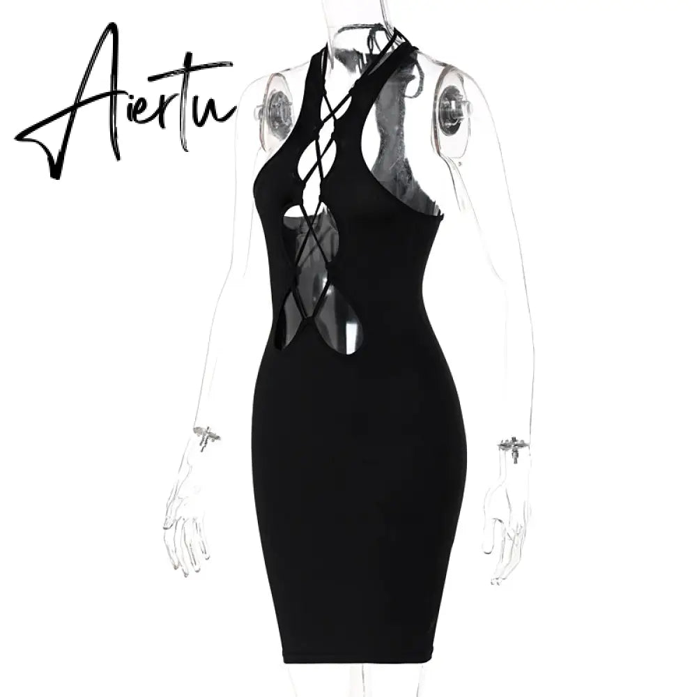 Aiertu Sleeveless Backless Solid Mesh Dress Bodycon Summer Sexy Women Streetwear Y2K Party Club Aiertu