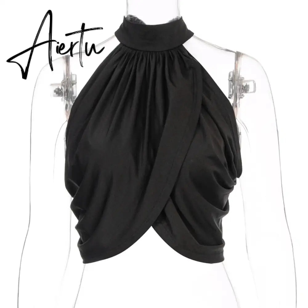 Aiertu  sleeveless halter patchwork backless sexy crop top summer women fashion streetwear club camis outfits Aiertu