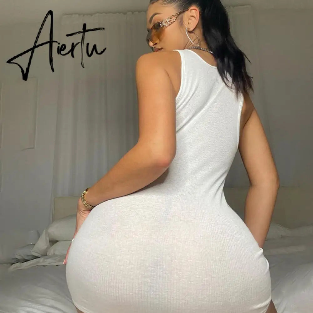 Aiertu Sleeveless Sequined Letter Print Sexy Mini Dress Summer Women Fashion Streetwear Outfits Y2K Party Clothing Aiertu