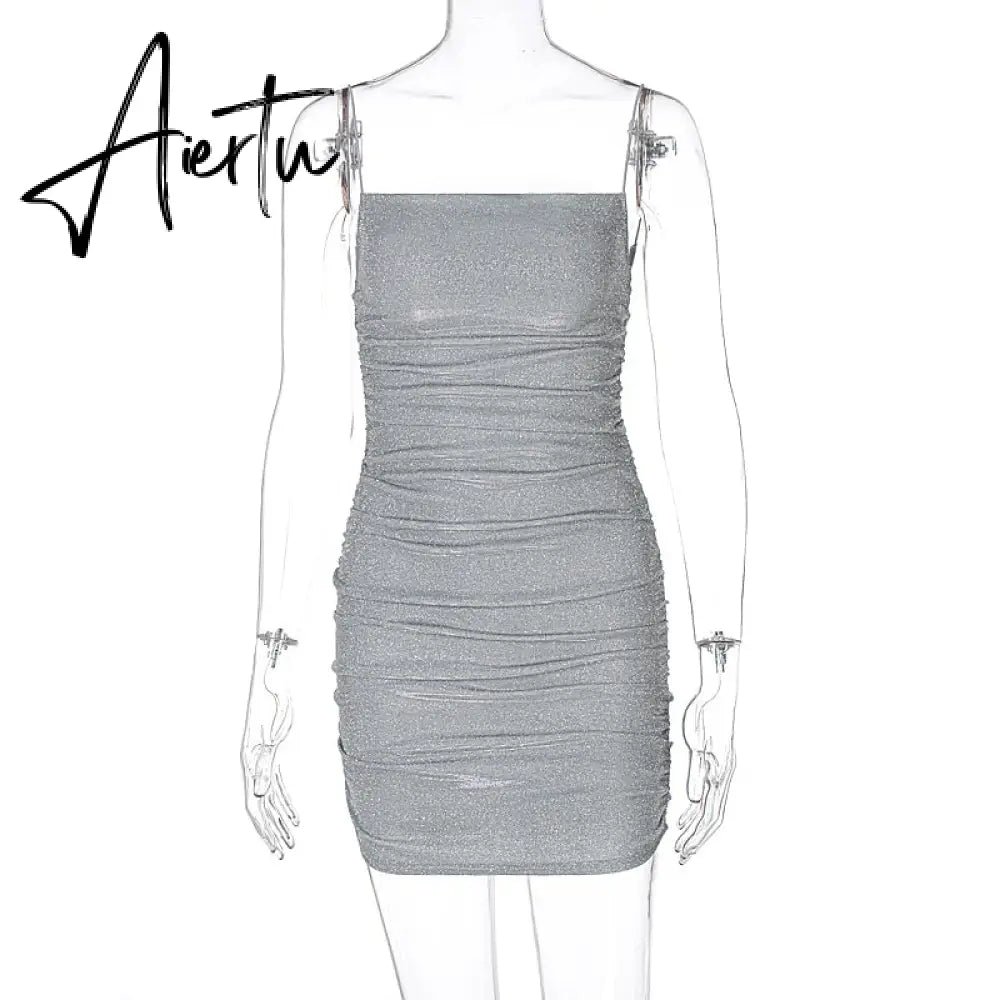 Aiertu Sleeveless Sequined Shiny Sexy Mini Dress Summer Women Fashion Streetwear Outfits Party Y2K Club Clothing Aiertu