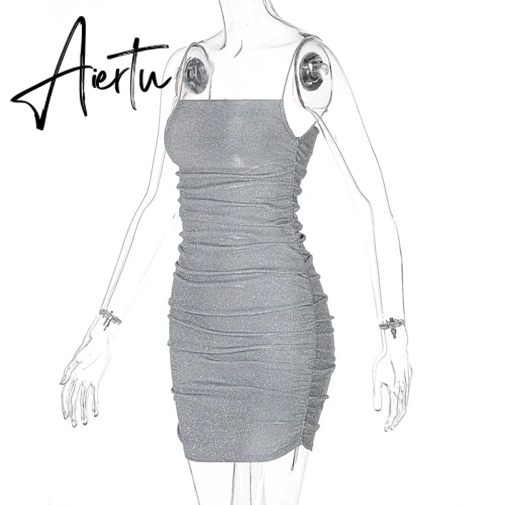 Aiertu Sleeveless Sequined Shiny Sexy Mini Dress Summer Women Fashion Streetwear Outfits Party Y2K Club Clothing Aiertu