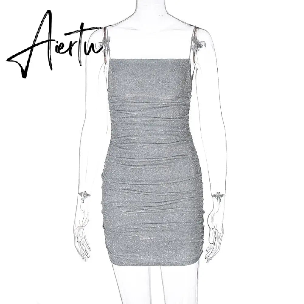 Aiertu Sleeveless Sequined Shiny Sexy Mini Dress Summer Women Fashion Streetwear Outfits Party Y2K Club Clothing Aiertu