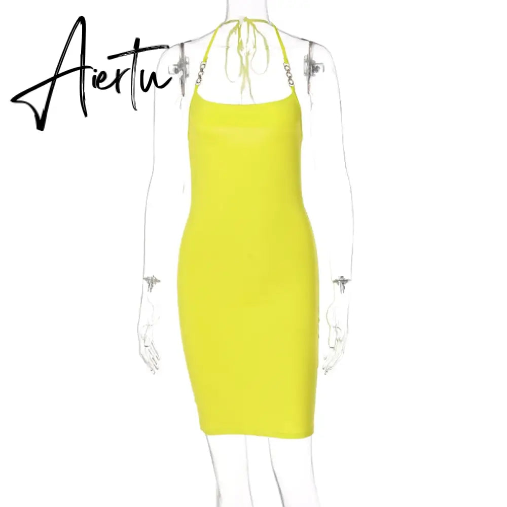 Aiertu Sleeveless Silk Chain Slip Mini Dress Summer Women Fashion Streetwear Outfits Party Elegant Clothing Y2K Aiertu