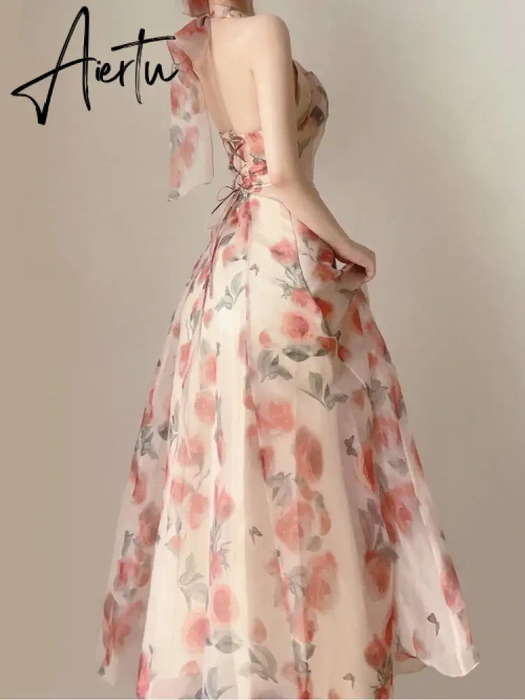 Aiertu  Sling Backless Maxi Dresses for Women Elegant Sleeveless Robes Female Evening Party Vestidos Beach Vacation Clothing Aiertu
