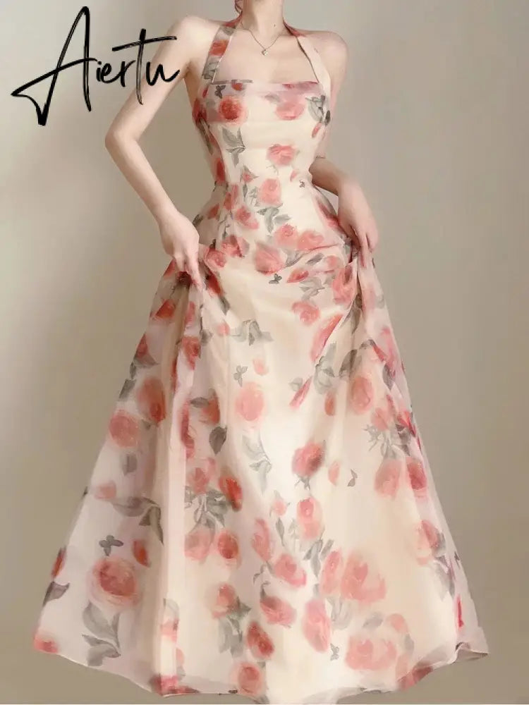 Aiertu  Sling Backless Maxi Dresses for Women Elegant Sleeveless Robes Female Evening Party Vestidos Beach Vacation Clothing Aiertu