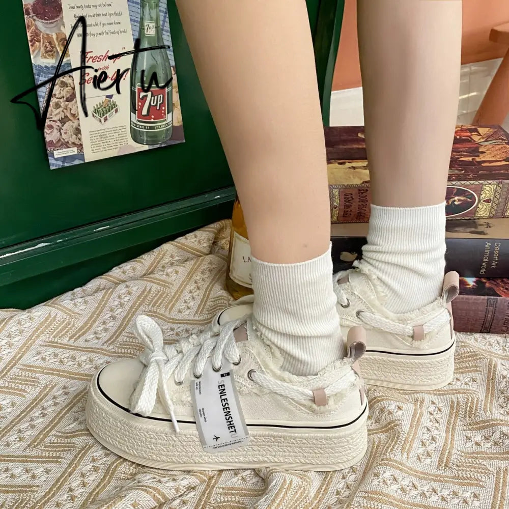 Aiertu  Small Fragrance Canvas Shoes Women Thin Spring New Ins Tide Korean Version Beggar Shoes Small White Shoes Skateboard Shoes Aiertu