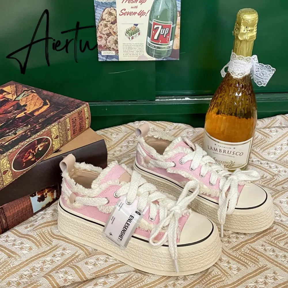 Aiertu  Small Fragrance Canvas Shoes Women Thin Spring New Ins Tide Korean Version Beggar Shoes Small White Shoes Skateboard Shoes Aiertu