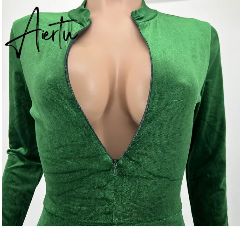 Aiertu  Solid Velvet With Corset Gloves Sexy Bodycon Jumpsuit Summer Fall Slim Party Club Elegant Streetwear Outfit Y2K Aiertu