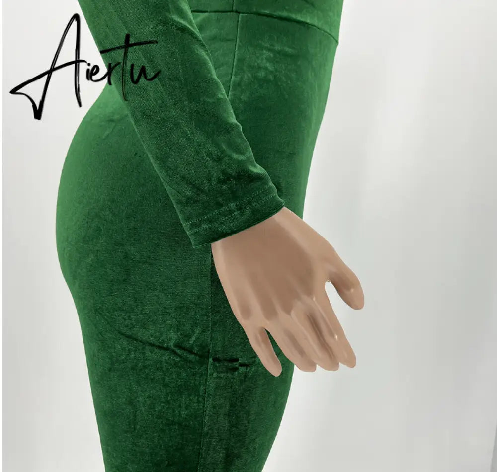 Aiertu  Solid Velvet With Corset Gloves Sexy Bodycon Jumpsuit Summer Fall Slim Party Club Elegant Streetwear Outfit Y2K Aiertu