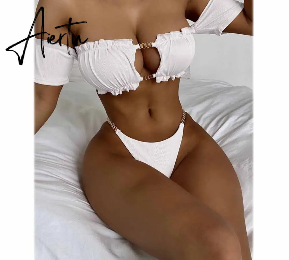 Aiertu Solid Women Push Up Swimwear One Piece Swimsuit Female Sexy Bandage Onesie Beachwear American Style Lace-up Bathing Suits Aiertu