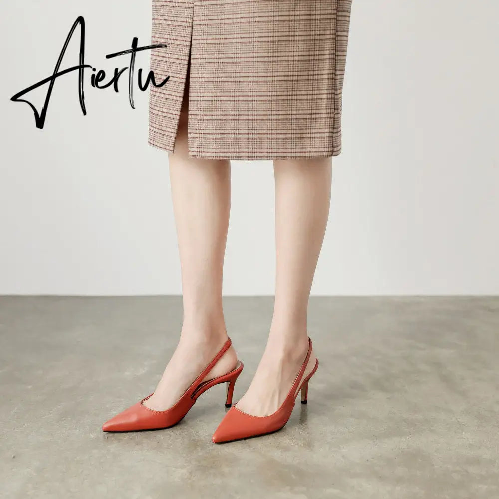 Aiertu Spring Autumn Shallow Mouth Pumps Sexy Pointed Toe Back Buckle High Heels Pumps Summer Sandals 8 CM 6 CM Women Shoes Aiertu