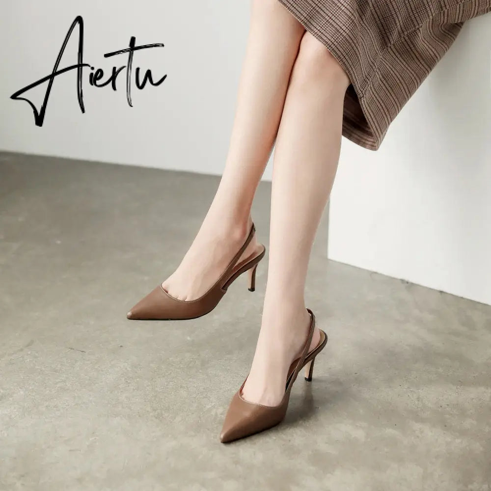 Aiertu Spring Autumn Shallow Mouth Pumps Sexy Pointed Toe Back Buckle High Heels Pumps Summer Sandals 8 CM 6 CM Women Shoes Aiertu