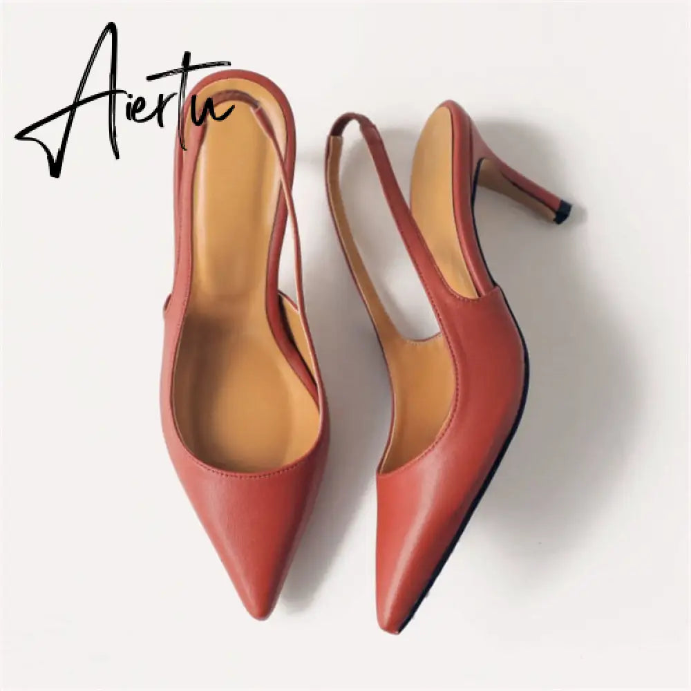 Aiertu Spring Autumn Shallow Mouth Pumps Sexy Pointed Toe Back Buckle High Heels Pumps Summer Sandals 8 CM 6 CM Women Shoes Aiertu