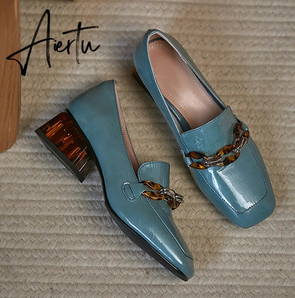 Aiertu Spring Concise Women  High Heels Shoes Genuine Leather Round Toe Shoes for Women Genuine Leather Newest Party Basic Shoes Woman Aiertu