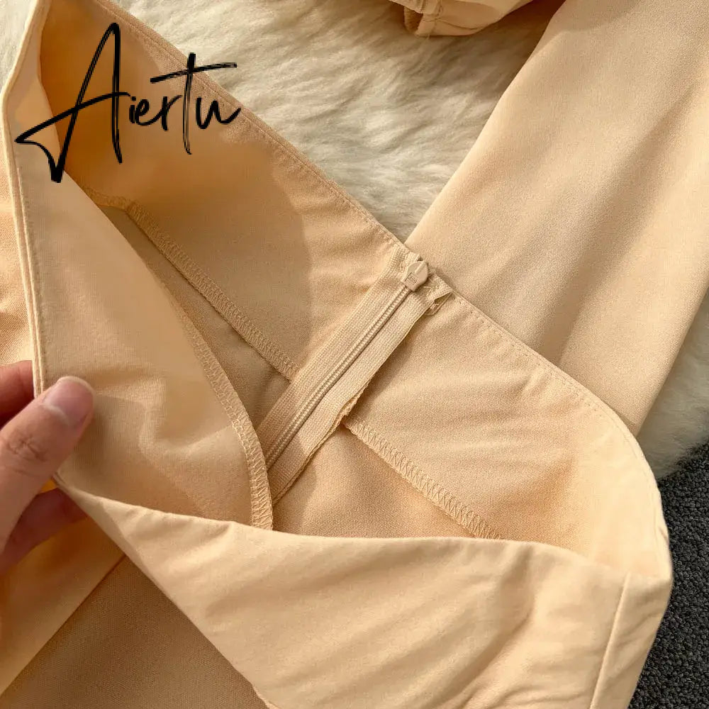 Aiertu  Spring Fashion OL Two Pieces Suits Lapel Neck Blouse+Pocket Wide Leg Long Pant Women Streetwear Retro Casual Sets Aiertu