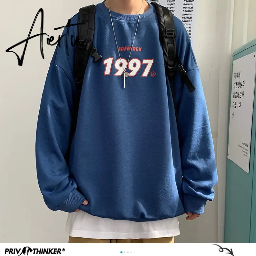 Aiertu Spring Men Casual Sweatshirts Harajuku 1997 Printed Men Oversized Hoodies  Korean Man Casual Loose Pullovers Aiertu