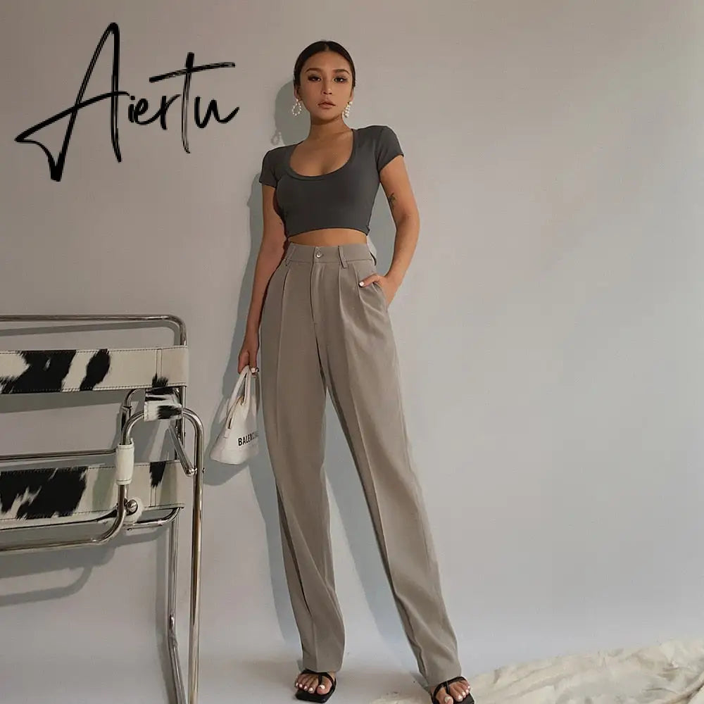 Aiertu Spring New Office Lady High Quality Elegant Casual Fashion Wide Leg Woman Female Pants Hot Sales Aiertu