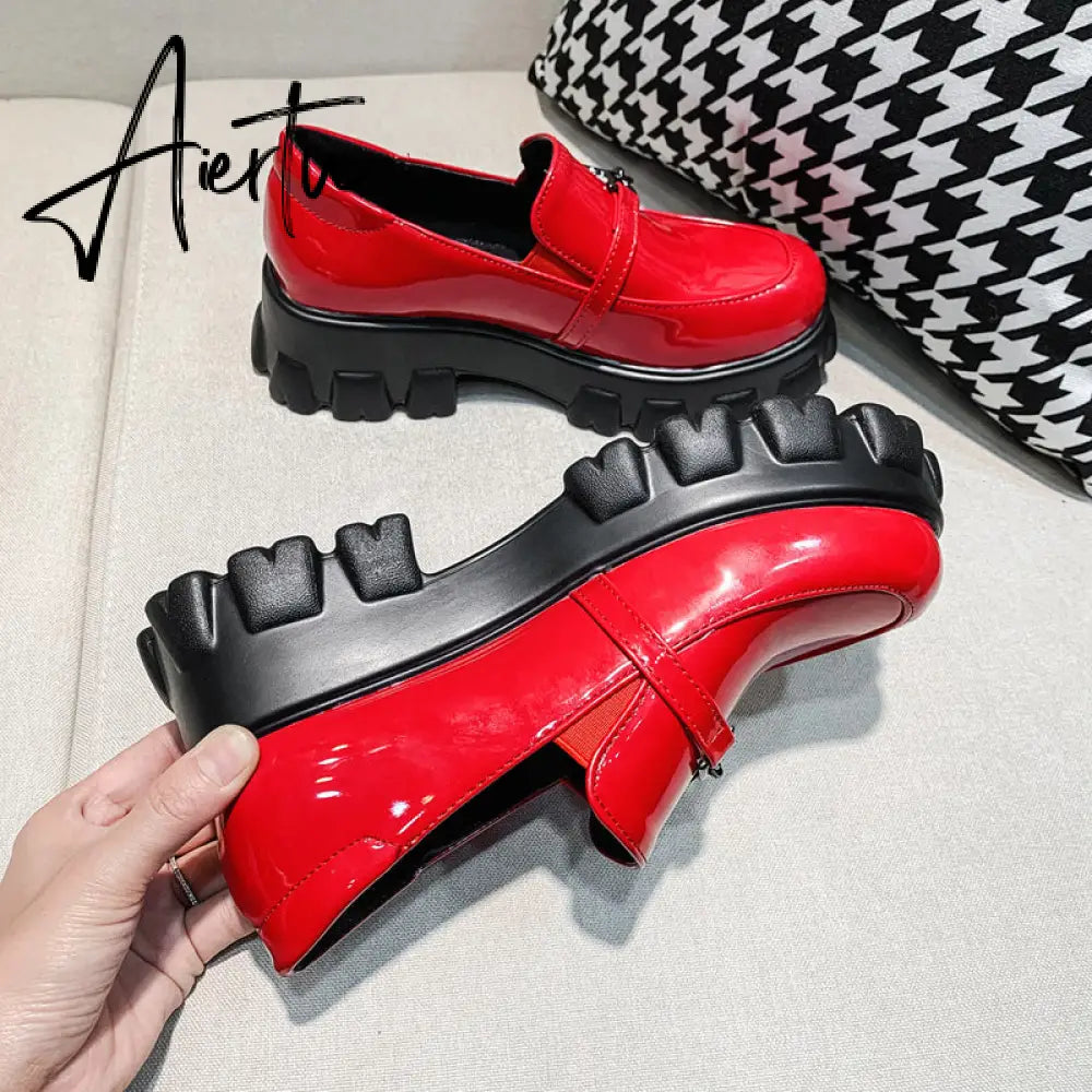 Aiertu Spring New Slip ons Shallow Shoes Women Metal Chain Buckle Platform Chunky Heels Casual Shoes Loafers 33-46 sapato feminino Aiertu