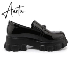 Aiertu Spring New Slip ons Shallow Shoes Women Metal Chain Buckle Platform Chunky Heels Casual Shoes Loafers 33-46 sapato feminino Aiertu