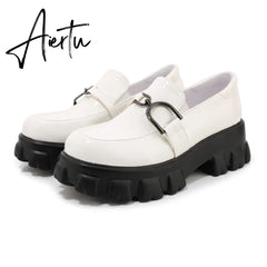 Aiertu Spring New Slip ons Shallow Shoes Women Metal Chain Buckle Platform Chunky Heels Casual Shoes Loafers 33-46 sapato feminino Aiertu