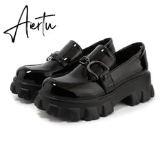 Aiertu Spring New Slip ons Shallow Shoes Women Metal Chain Buckle Platform Chunky Heels Casual Shoes Loafers 33-46 sapato feminino Aiertu