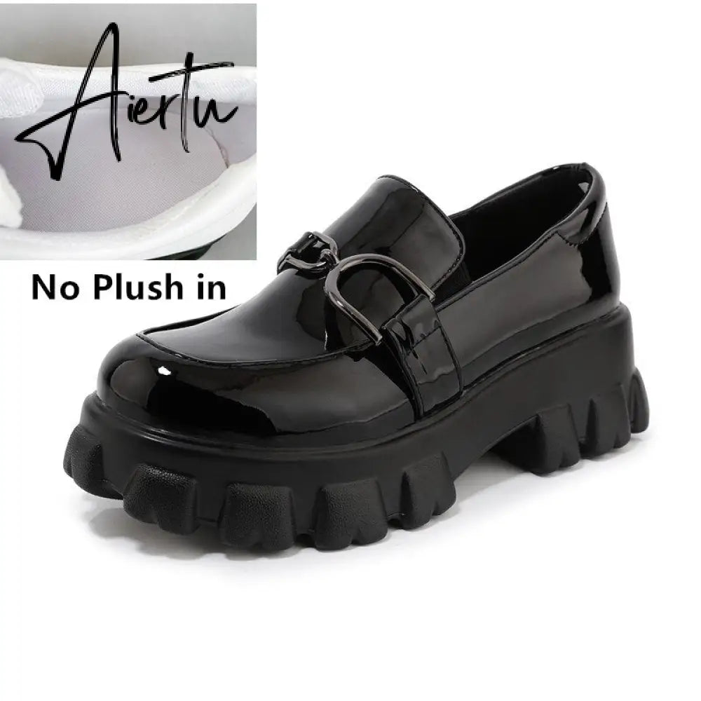 Aiertu Spring New Slip ons Shallow Shoes Women Metal Chain Buckle Platform Chunky Heels Casual Shoes Loafers 33-46 sapato feminino Aiertu