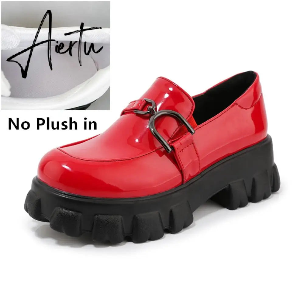 Aiertu Spring New Slip ons Shallow Shoes Women Metal Chain Buckle Platform Chunky Heels Casual Shoes Loafers 33-46 sapato feminino Aiertu