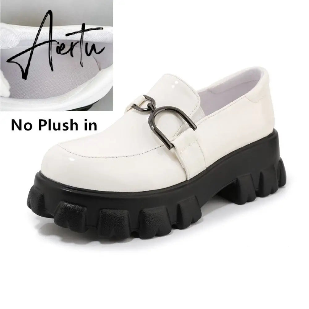 Aiertu Spring New Slip ons Shallow Shoes Women Metal Chain Buckle Platform Chunky Heels Casual Shoes Loafers 33-46 sapato feminino Aiertu