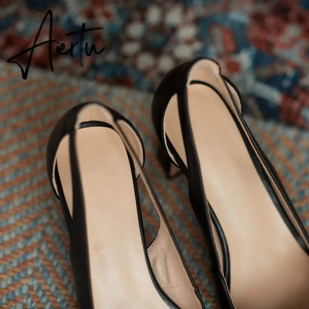 Aiertu  Spring New Women Shoes Cow Leather Square Toe Chunky Heel High(6.5cm) women pumps Aiertu