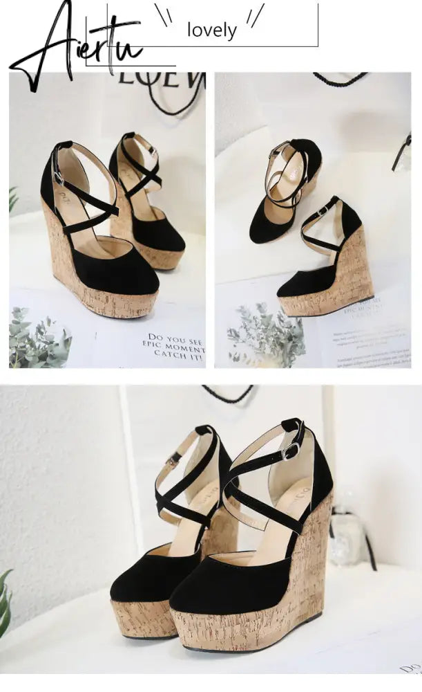 Aiertu Spring Sexy Mary Janes Wedges Platforms Pumps Woman Fetish Heel Round Toe Stripper Buckle Strap Party Wedding Shoes Aiertu