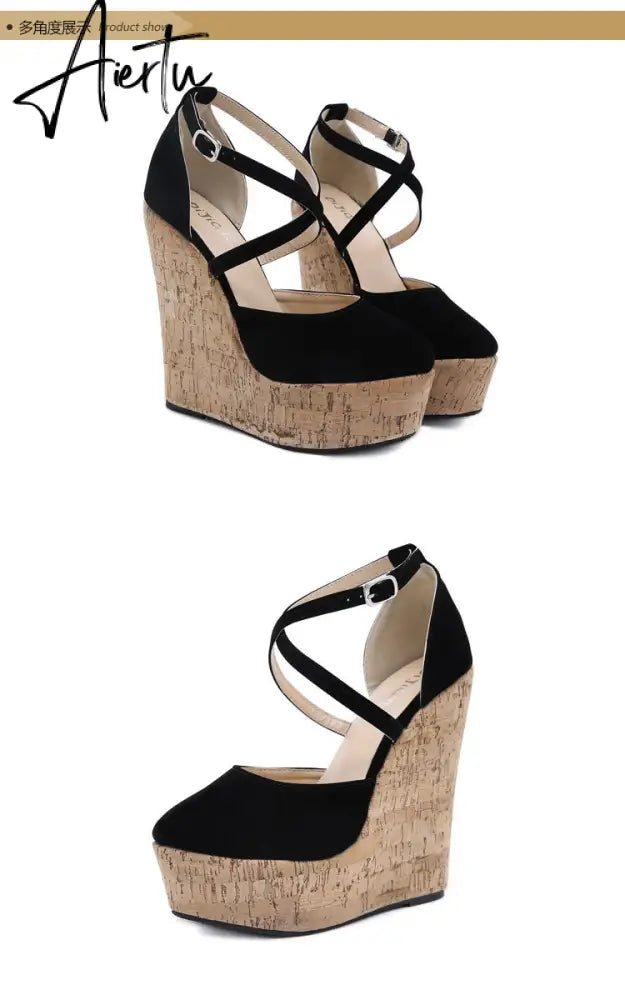 Aiertu Spring Sexy Mary Janes Wedges Platforms Pumps Woman Fetish Heel Round Toe Stripper Buckle Strap Party Wedding Shoes Aiertu