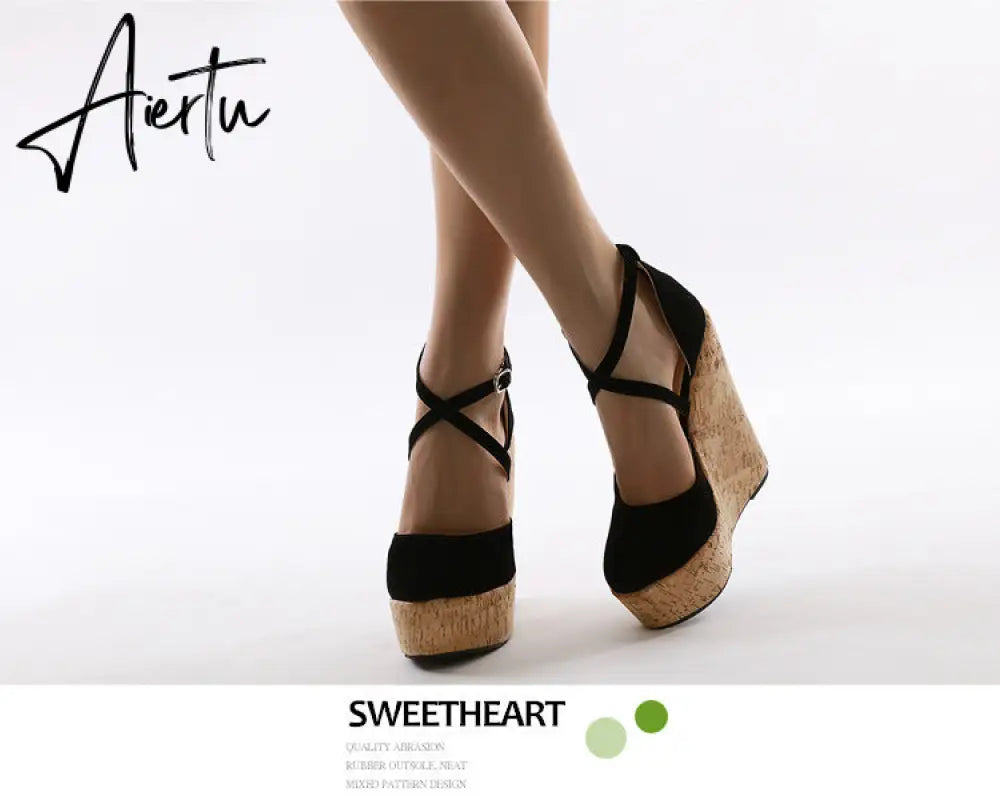 Aiertu Spring Sexy Mary Janes Wedges Platforms Pumps Woman Fetish Heel Round Toe Stripper Buckle Strap Party Wedding Shoes Aiertu