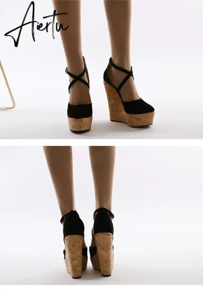 Aiertu Spring Sexy Mary Janes Wedges Platforms Pumps Woman Fetish Heel Round Toe Stripper Buckle Strap Party Wedding Shoes Aiertu