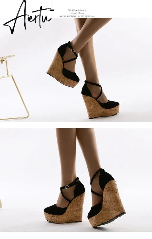 Aiertu Spring Sexy Mary Janes Wedges Platforms Pumps Woman Fetish Heel Round Toe Stripper Buckle Strap Party Wedding Shoes Aiertu