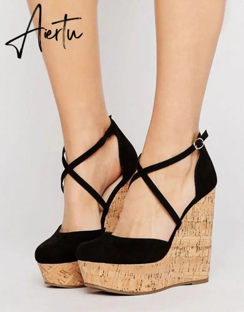 Aiertu Spring Sexy Mary Janes Wedges Platforms Pumps Woman Fetish Heel Round Toe Stripper Buckle Strap Party Wedding Shoes Aiertu