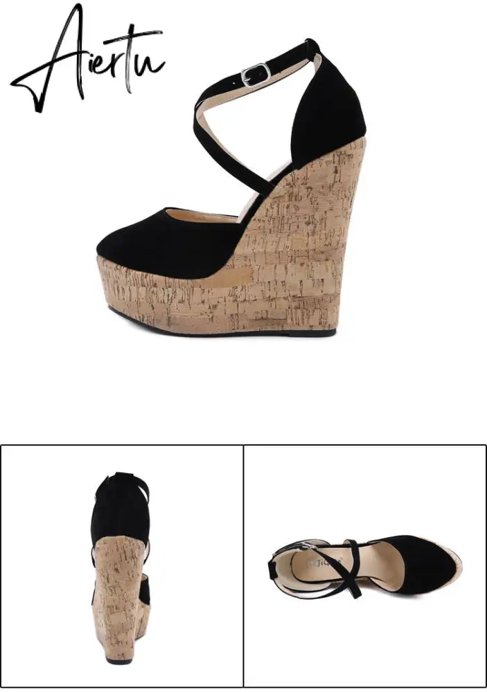 Aiertu Spring Sexy Mary Janes Wedges Platforms Pumps Woman Fetish Heel Round Toe Stripper Buckle Strap Party Wedding Shoes Aiertu
