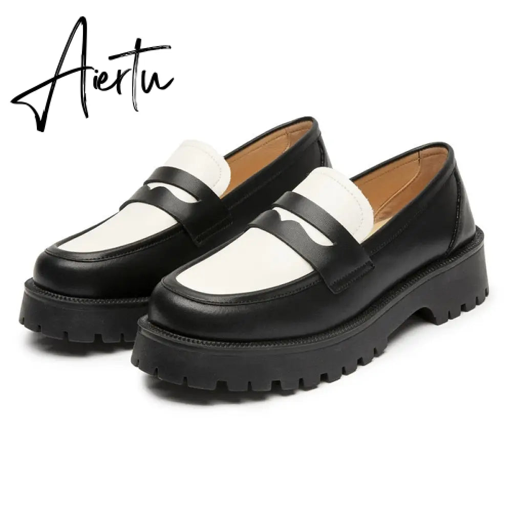Aiertu  Spring Shoes Female British Style New Thick-soled College Style Casual Loafers Genuine Leather Fashion Shoes Girls Aiertu