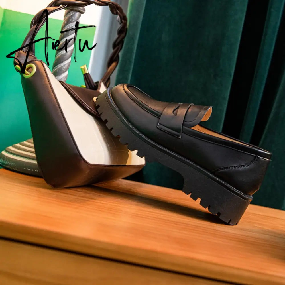 Aiertu  Spring Shoes Female British Style New Thick-soled College Style Casual Loafers Genuine Leather Fashion Shoes Girls Aiertu