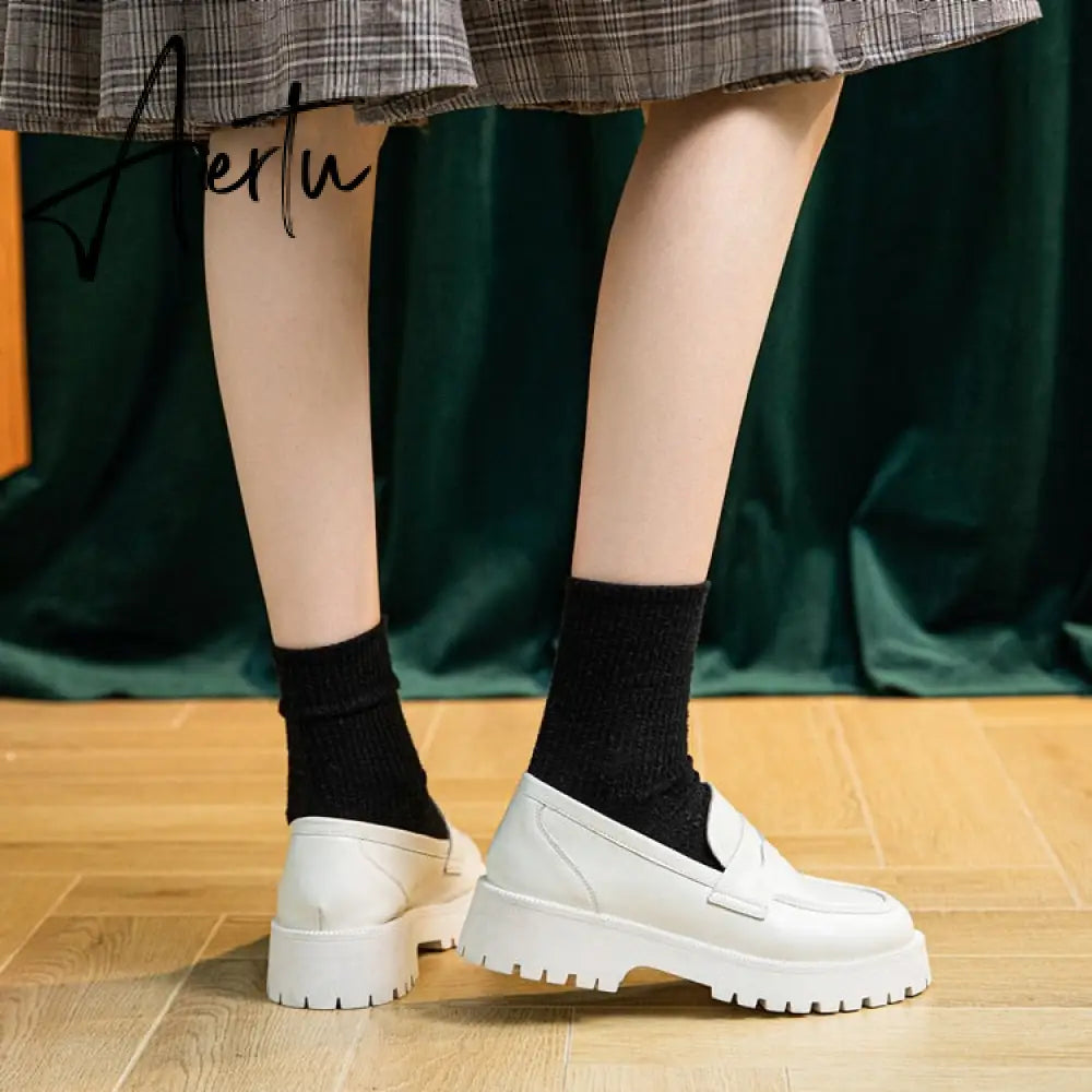 Aiertu  Spring Shoes Female British Style New Thick-soled College Style Casual Loafers Genuine Leather Fashion Shoes Girls Aiertu